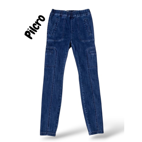 Pilcro and the Letterpress Denim - Pilcro Anthropologie High Rise Denim Legging Cargo Jeans Dark Wash Small A36